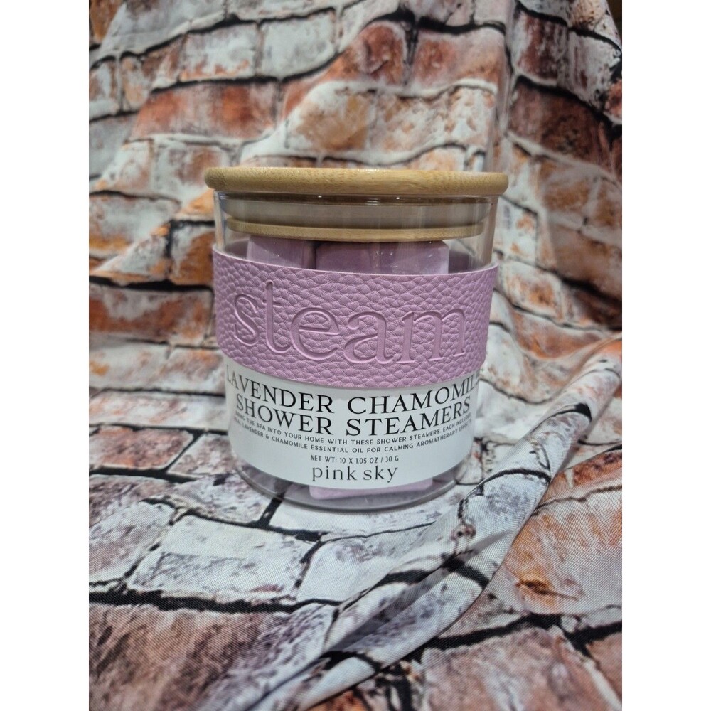 New Open Glass  Container Pink Sky Lavendar Chamomile Shower Steamers 10 Total